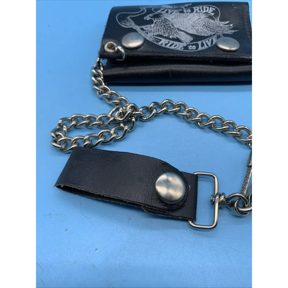 Live To Ride / Ride To Live Leather Tri Fold With Chain (SG-9)